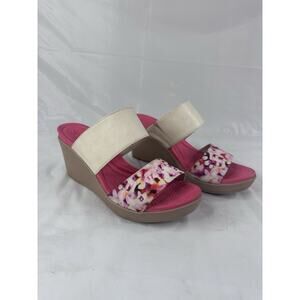 Crocs Leigh II 202518 Pink Floral Slip On Wedge Heels Shoes Women's Size 9